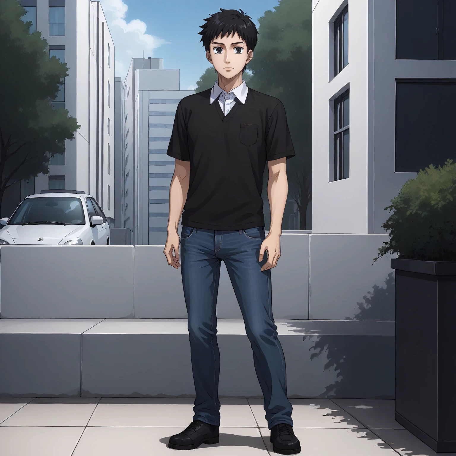 <lora:ID_ShinjiInukaiXLpony003>,
outdoors,
solo,
ShinjiInukai,1boy,short hair,black hair,black eyes,
collared_shirt,short_sleeves,
jeans pants,
full body,standing,