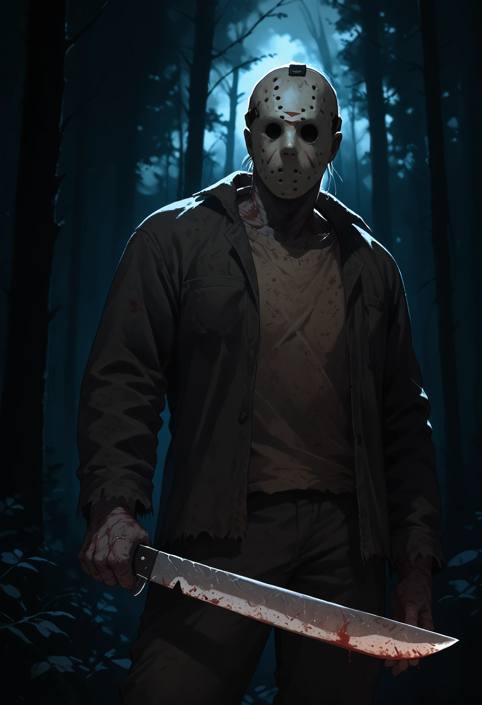 score_9, score_8_up, score_7_up, score_6_up, monster, 1boy, dark background, dark theme, backlighting, no eyes, holding, machete,blood, forest,
<lora:jason_voorhees_v0.5-pony:1> 
<lora:dark_v1.9-pony:1>