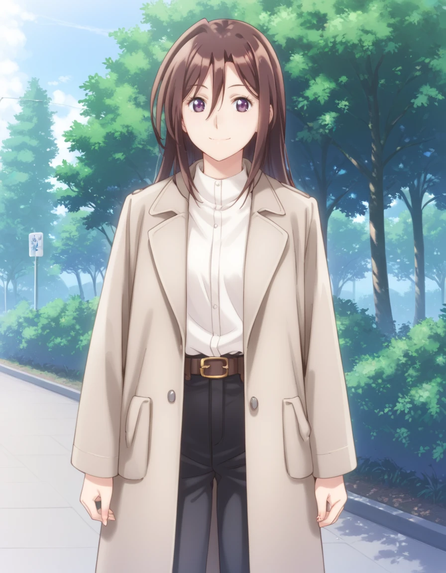 score_9, score_8_up, score_7_up, source_anime, BREAK
1girl, solo, outdoors, park, standing, light smile, cowboy shot,
takae nijima, brown hair, long hair, sidelocks, purple eyes, hair between eyes,
work uniform, trench coat, white shirt, long sleeves, open clothes, belt, black pants,
<lora:marika_shiraishi_takae_nijima_anime-soralz:0.8>