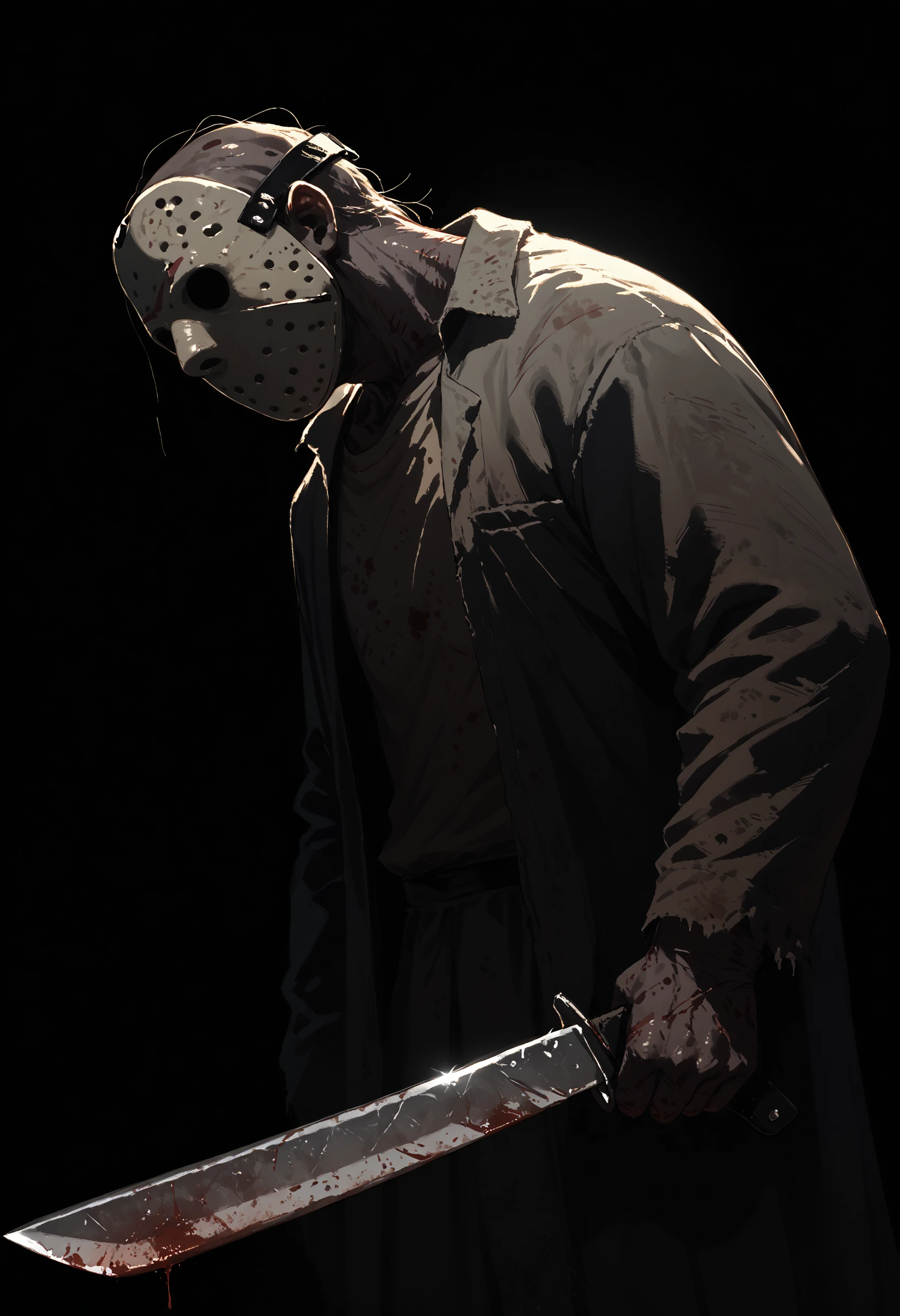 score_9, score_8_up, score_7_up, score_6_up, monster, 1boy, dark background, dark theme, backlighting, no eyes, holding, machete,blood, 
<lora:jason_voorhees_v0.5-pony:1> 
<lora:dark_v1.9-pony:1>