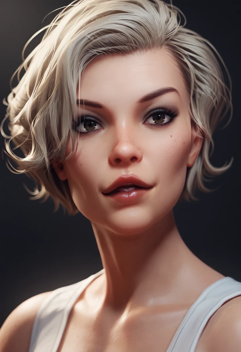 a germanic woman in her thirties, very short black hair with white highlights, punk haircut, sexy, nsfw, skin pores , solo, ((dominatrix)), ((angry)), ((intimidating)), muscular, nice ass, sfw, nsfw, erotica, boudoir photography, studio background, soft lighting, warm lighting, soft focus, centerfold, ((small breasts)), ((natural breasts)), full body, detailed face and eyes,(necklace),((corset)), natural skin, photorealistic skin, mature woman, older woman, aging skin, wrinkles