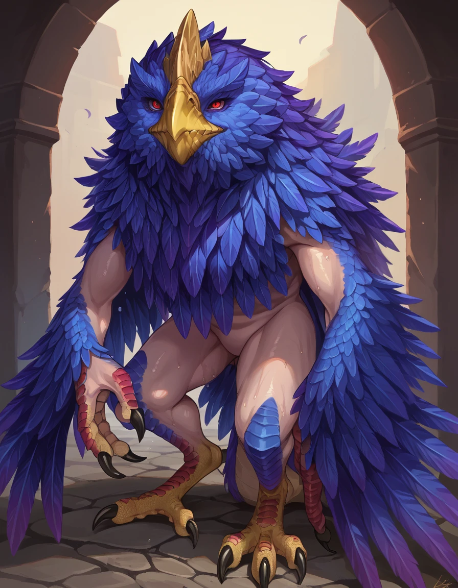 score_9, score_8_up, source_cartoon, 2d,
Cockatrice, monster girl, red eyes, wing arms, tail, talons, solo,
yellow lips, looking at viewer, smile, in heat, sweaty, feathers,
 <lora:Cockatrice:0.8>