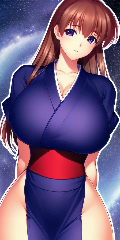 <lora:KasumiHellabunaV5:.8> kasumi_hellabuna, huge_breasts, standing, solo, arms_behind_back, starry_sky, , japanese_clothes,, masterpiece, best_quality, detailed_face, detailed_eyes, highres, beautiful, detailed, absurdres,