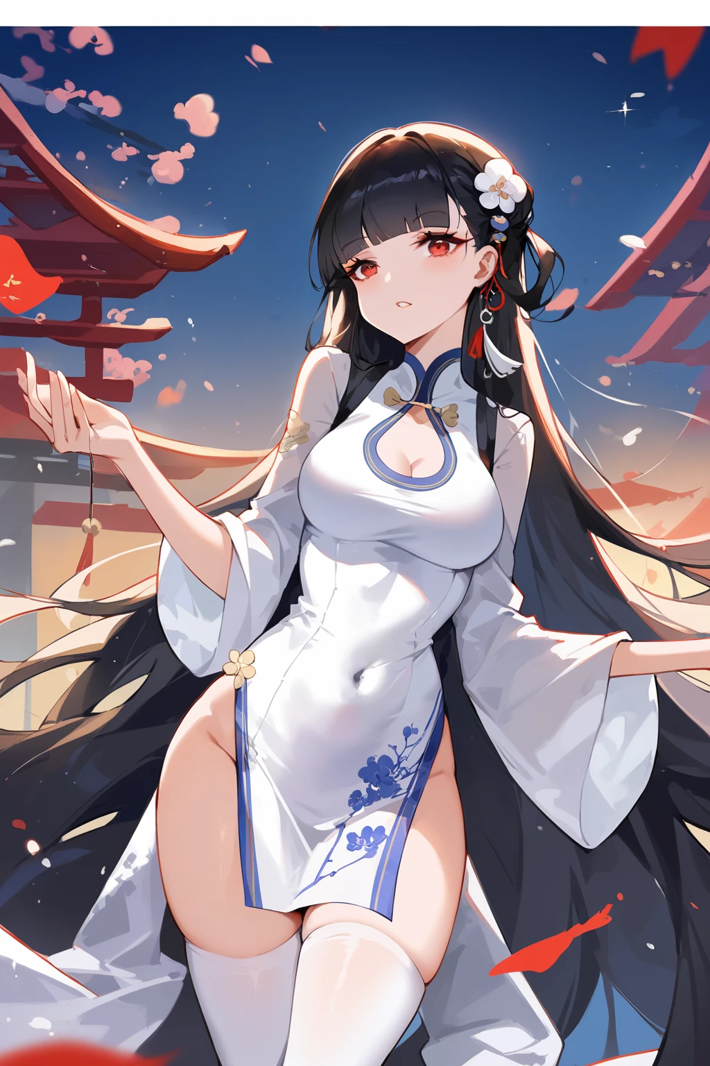 score_9,score_8_up,score_7_up,source_anime,incredibly absurdres,huge filesize,female_pervert,uncensored,ojousama,bishoujo,early teen,underage,slender,glamor,curvy,medium breasts,narrow_waist,slender_waist,china dress,chinese clothes,hanfu,straight_hair,black hair,bangs,long_eyelashes,<lora:yixian:1>,yat sen,1girl,yixian,long hair,black hair,hair ornament,red eyes,yat sen \(azur lane\),white legwear,