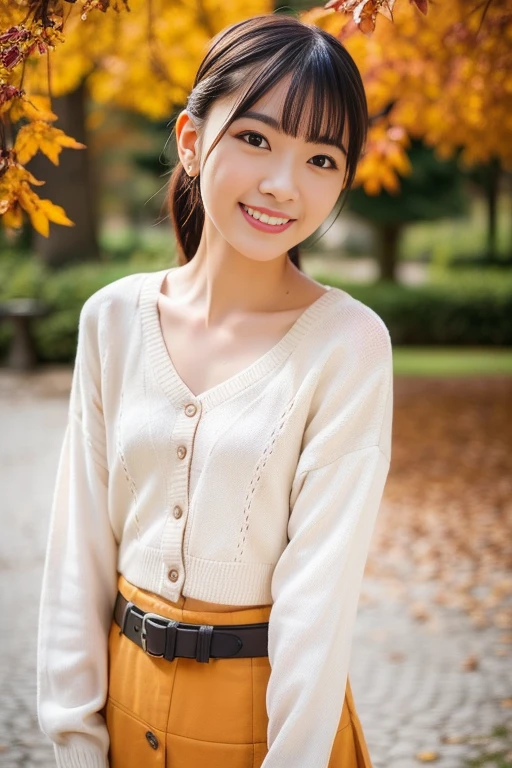 1girl,,(RAW photo, best quality), (realistic, photo-realistic:1.4), masterpiece, an extremely delicate and beautiful, extremely detailed, 2k wallpaper, Amazing, finely detail, extremely detailed CG unity 8k wallpaper, ultra-detailed, highres, soft light, beautiful detailed girl, extremely detailed eyes and face, beautiful detailed nose, beautiful detailed eyes,cinematic lighting,perfect anatomy,slender body
(at a park), (autumn scenery),(golden gingko leaves in the background), Tokyo university, (bokeh)
(wearing blouse and cardigan) (long skirt)
smiling,teeth visible
<lora:suzuharanozomiV2_lora:0.8> <lora:chest size:-1.5>