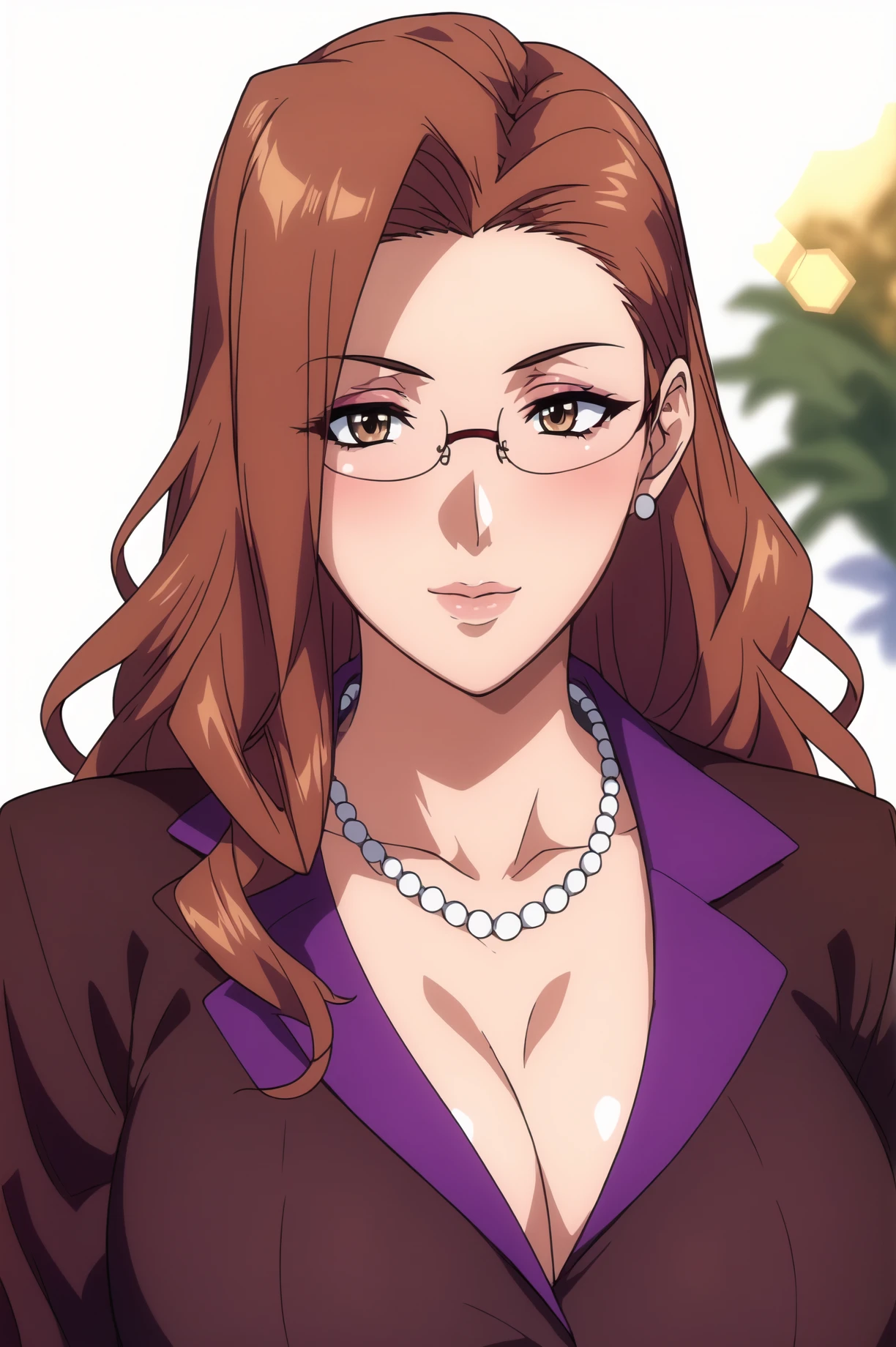 Simple Background,(White_Background:1.1),
dynamic pose,standing at attention,
office lady, business suit, formal, purple jacket, pencil skirt, 
<lora:Kanako_Shiraishi_WifeStealingZero-KK77-V1:0.7>, Kanako_Shiraishi_WifeStealingZero, jewelry, gem, pearl necklace,semi-rimless eyewear, 
brown eyes, brown hair,bangs,Long hair, wavy hair, Makeup, red lipstick, 
<lora:more_details:0.1>,<lora:NovelAI_YesMix5_KKStyle-KK77-Yes5-V1:0.3>,<lora:Oda_Non_Style2-KK77-Yes5-V1:0.3>,
1 girl, 20yo,Young female,Beautiful long legs,Beautiful body,
Beautiful Nose,Beautiful character design, perfect eyes, perfect face,expressive eyes,perfect balance,
looking at viewer,(Focus on her face),closed mouth, (innocent_big_eyes:1.0),(Light_Smile:0.3),
official art,extremely detailed CG unity 8k wallpaper, perfect lighting,Colorful, Bright_Front_face_Lighting,White skin,
(masterpiece:1.0),(best_quality:1.0), ultra high res,4K,ultra-detailed,
photography, 8K, HDR, highres, absurdres:1.2, Kodak portra 400, film grain, blurry background, bokeh:1.2, lens flare, (vibrant_color:1.2),professional photograph,
(Beautiful,large_Breasts:1.4), (beautiful_face:1.5),(narrow_waist),