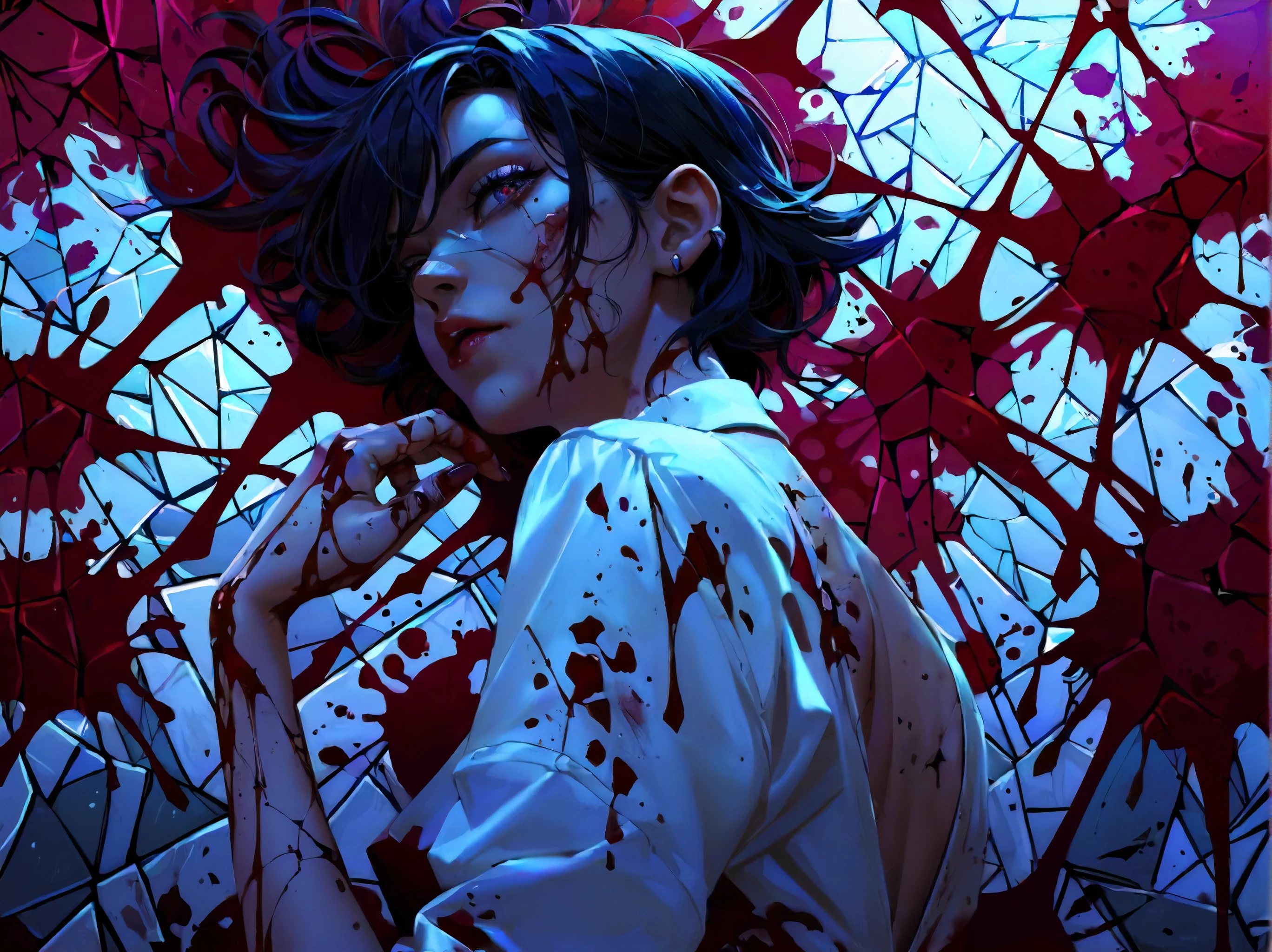 (<lora:EleBloodPonyXL:1>,broken glass,blood stained,blood splatter,smeared blood (background):1.5),(uncensored,nsfw),(score_10,score_9_up,score_8_up,score_7_up,score_6_up,source_anime,rating_explicit),