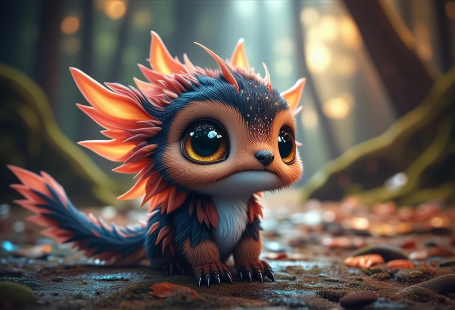 an enchanted miniature griffin, bv-cutenh, in a fantastical style, ultra-detailed, with soft lighting and vibrant colors. Each character is rendered with an emphasis on cuteness and charm, soft, rounded features, and big, expressive eyes.<lora:bv-cuteness-enhancer-v1.safetensors:1.0:1.0>