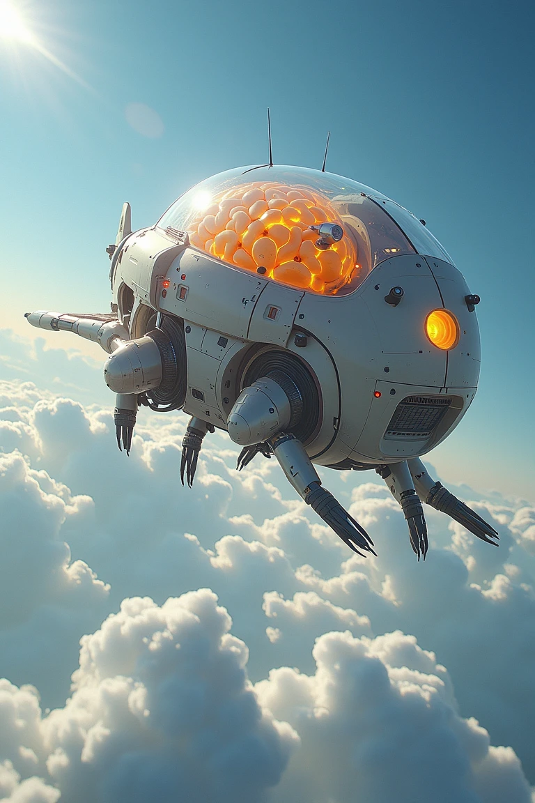 mechbrain,an airplane flying in the cloud