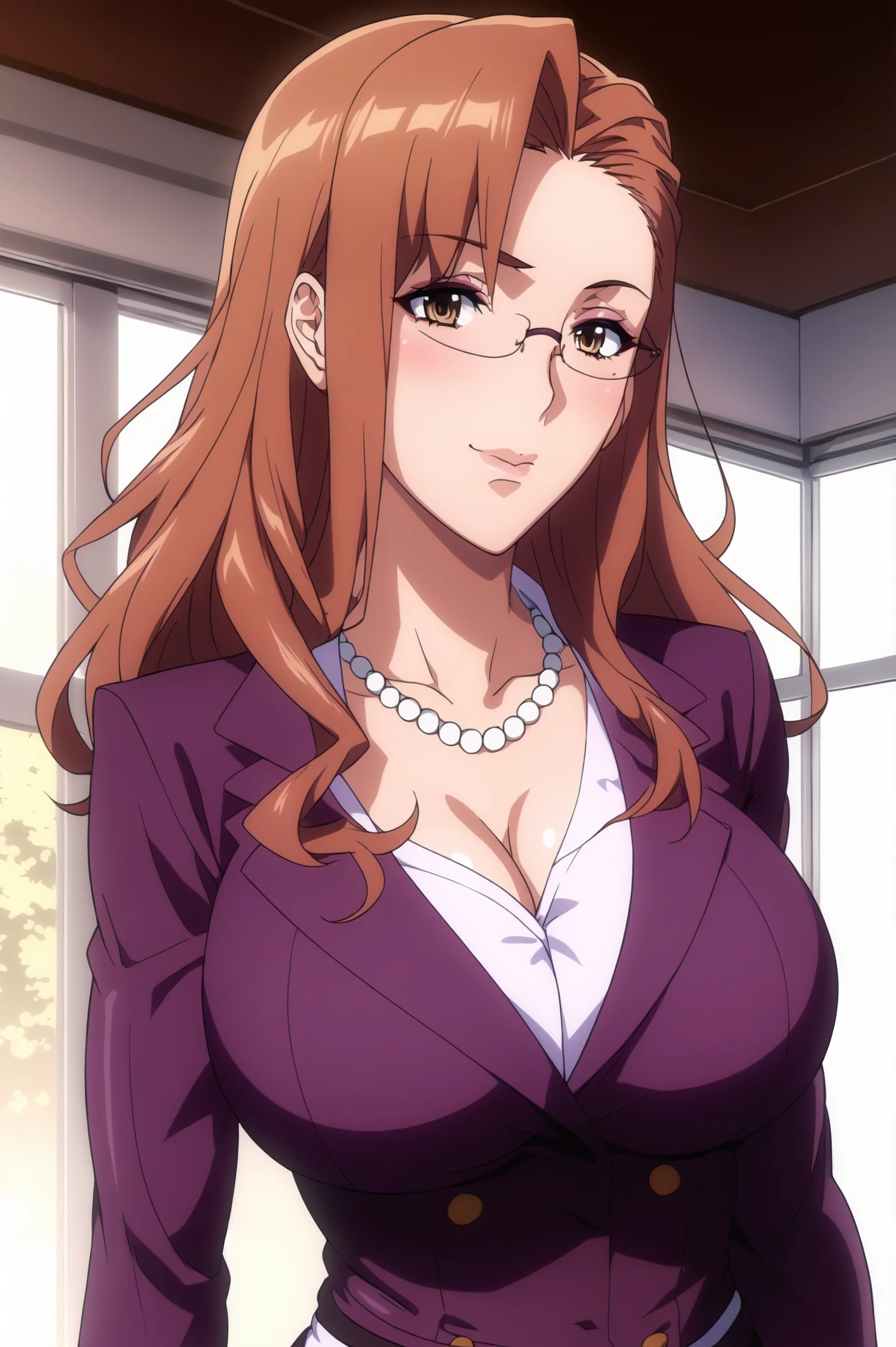 Simple Background,(White_Background:1.1),
dynamic pose,standing at attention,
office lady, business suit, formal, purple jacket, pencil skirt, 
<lora:Kanako_Shiraishi_WifeStealingZero-KK77-V1:0.7>, Kanako_Shiraishi_WifeStealingZero, jewelry, gem, pearl necklace,semi-rimless eyewear, 
brown eyes, brown hair,bangs,Long hair, wavy hair, Makeup, red lipstick, 
<lora:more_details:0.1>,<lora:NovelAI_YesMix5_KKStyle-KK77-Yes5-V1:0.3>,<lora:Oda_Non_Style2-KK77-Yes5-V1:0.3>,
1 girl, 20yo,Young female,Beautiful long legs,Beautiful body,
Beautiful Nose,Beautiful character design, perfect eyes, perfect face,expressive eyes,perfect balance,
looking at viewer,(Focus on her face),closed mouth, (innocent_big_eyes:1.0),(Light_Smile:0.3),
official art,extremely detailed CG unity 8k wallpaper, perfect lighting,Colorful, Bright_Front_face_Lighting,White skin,
(masterpiece:1.0),(best_quality:1.0), ultra high res,4K,ultra-detailed,
photography, 8K, HDR, highres, absurdres:1.2, Kodak portra 400, film grain, blurry background, bokeh:1.2, lens flare, (vibrant_color:1.2),professional photograph,
(Beautiful,large_Breasts:1.4), (beautiful_face:1.5),(narrow_waist),