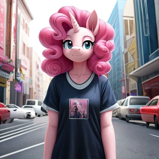 Prompt masterpiece, score_9, score_8_up, score_7_up, Source furry, solo, Female character, my little pony character, Pinkie pie, anthro furry, casual outfit 