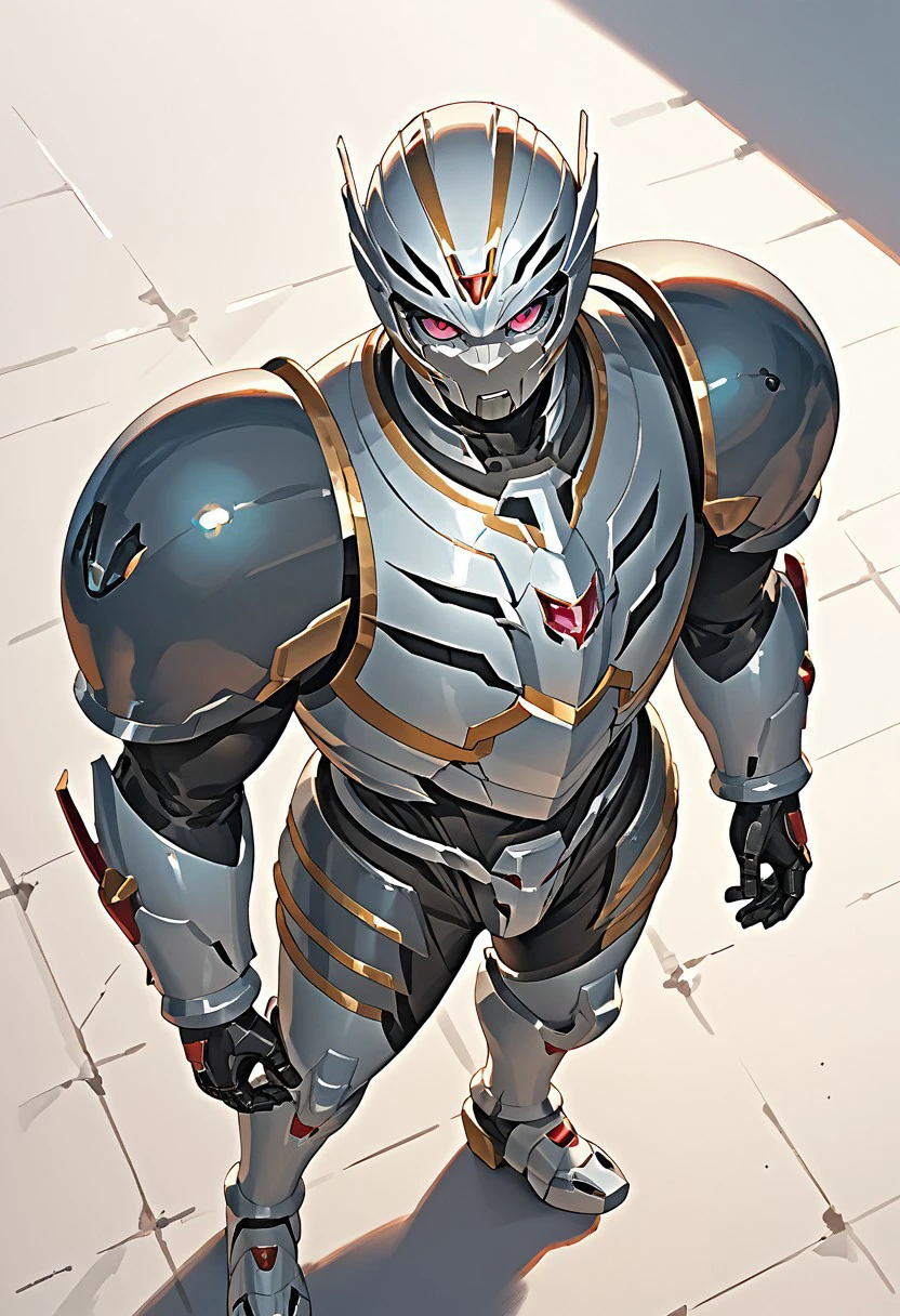 Score_9, Score_8_up, Score_7_up, 1girl, solo, dynamic angle, mecha armor, helmet, from above, looking at viewer