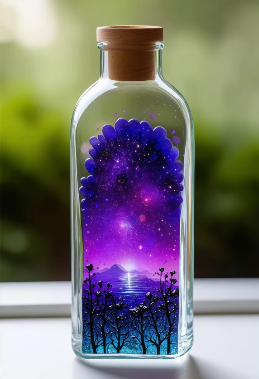 beautiful scenery nature glass bottle landscape, purple galaxy bottle,