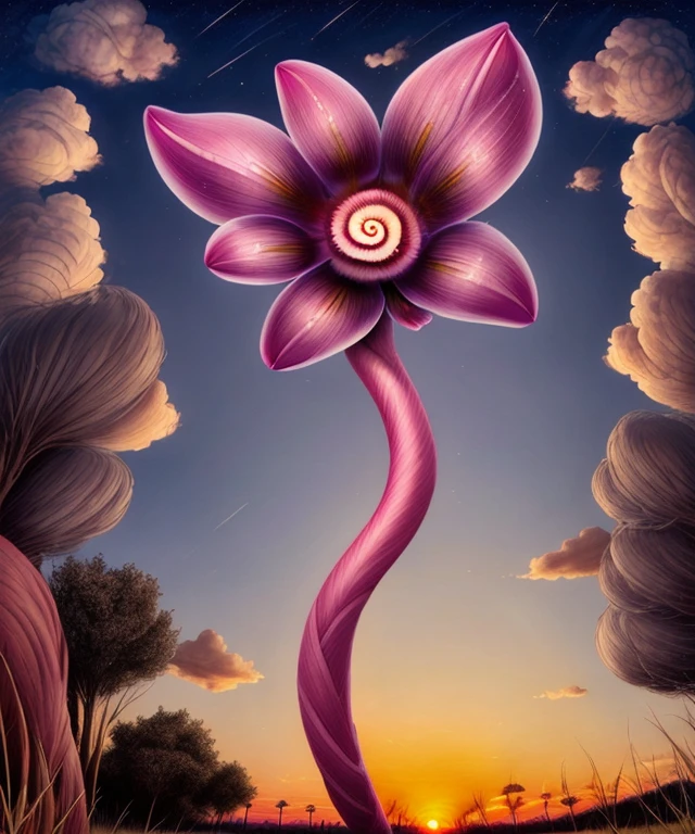 <lora:SpiralcorisSharp50DreamShSkip4:0.8> a flower with spiral core, sky, sunset, realism