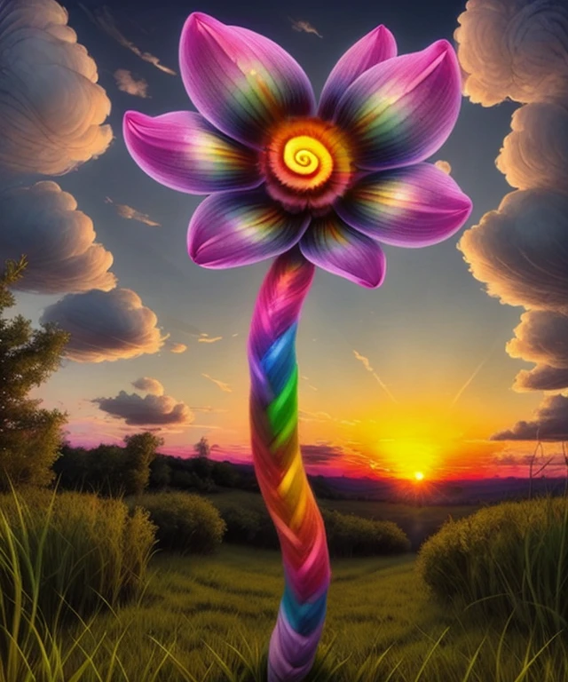 <lora:SpiralcorisSharp50DreamShSkip4:0.8> a flower with spiral core, multicolored, sunset, realism