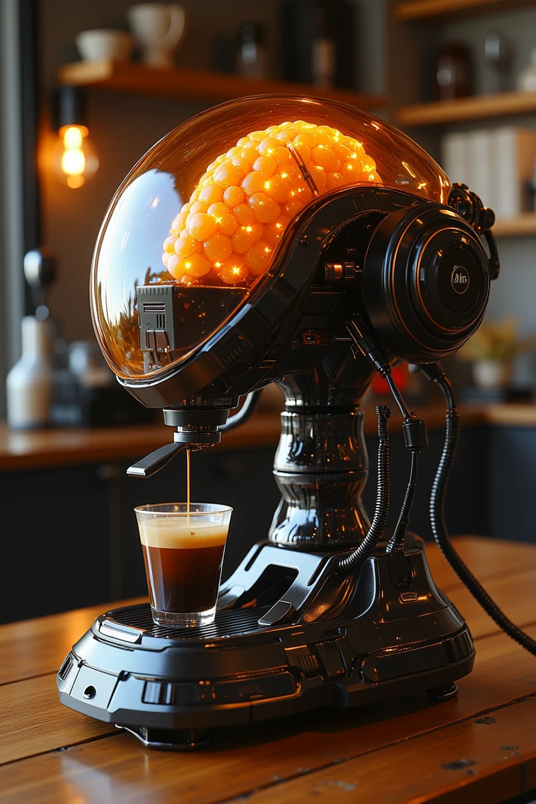 mechbrain,a coffee machine on table,