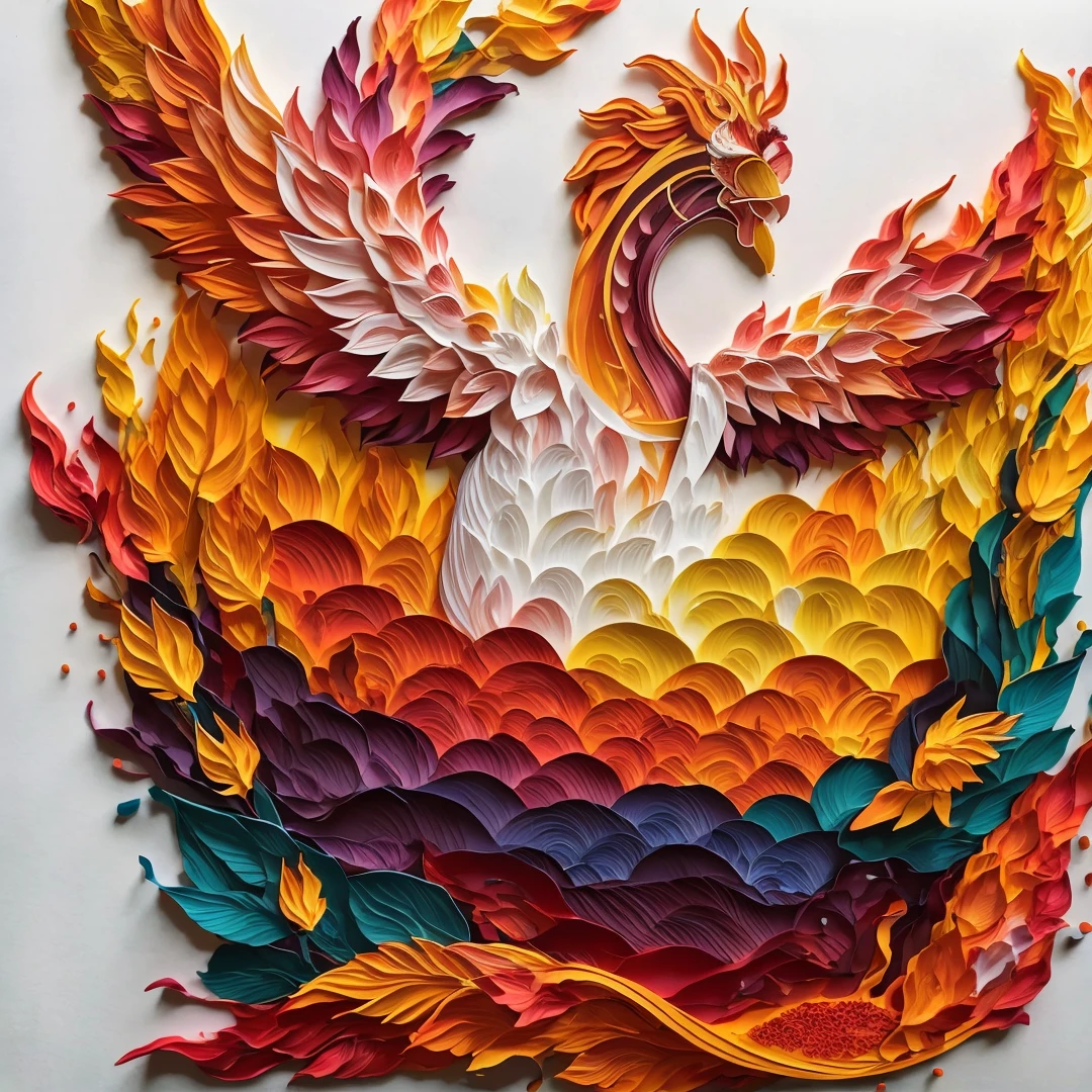 (no humans),phoenix,wings,fire,flame,fantasy,abstract,(portrait),Highly detailed,(ultra-detailed),(best quality,masterpiece:1.5),<lora:paper art:0.9>,paper art,