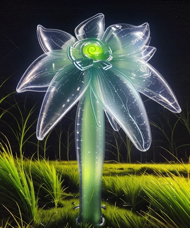 <lora:SpiralcorisSharp50DreamShSkip4:0.8> a flower with spiral core, translucent, grass, night, realism