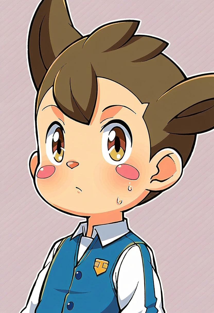 score_9, score_8up, score_7up, score_6up, score_5up, score_4up, dynamic angle, dutch angle, abstract background, source_cartoon, rating_safe, BREAK
solo, 1boy, nishizonoshinsuke, ogstyle, brown eye, brown hair, spike hair, pink blush marks, small nose, BREAK
 <lora:Nishizono Shinsuke - Inazuma Eleven:1>