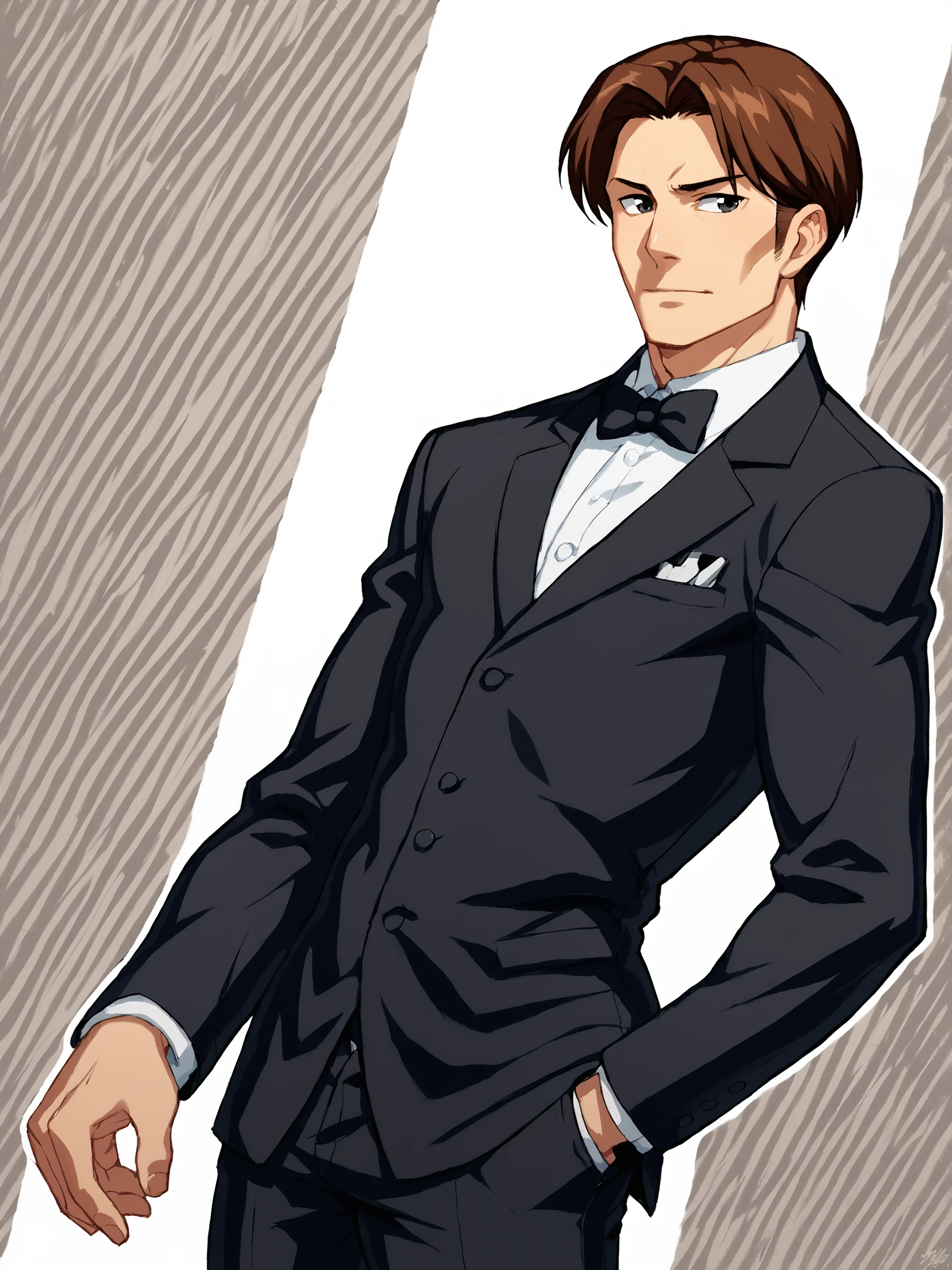 score_9, score_8up, score_7up, score_6up, score_5up, score_4up, dynamic angle, dutch angle, abstract background, source_cartoon, rating_safe, BREAK
solo, 1boy, solo, kimkaph, brown hair, black eyes, black tuxedo, bowtie, BREAK
 <lora:Szadek:1> sz3d3k <lora:Kim_Kaphwan_-_Fatal_Fury__King_of_Fighters_-_PDXL:1>