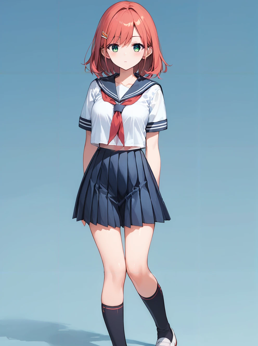 score_9, score_8_up, score_7_up,source_anime, high res image,masterpiece,best quality,(girl:1.0),cute face,clear skin,shiny hair,ultra detailed eyes,simple background, <lora:pigeon-toed_pony_V1.0:0.8> (pigeon-toed:1.2),serafuku,blush,standing,socks