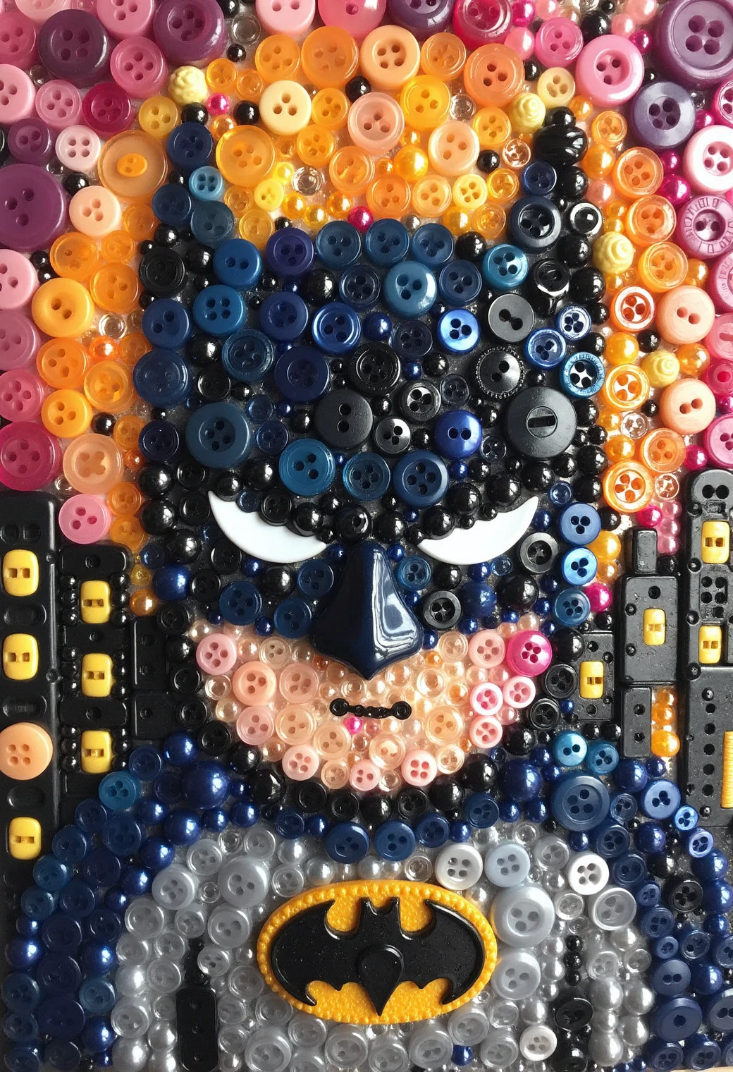 <lora:ck-button-art:1>, button art, a scene including batman entirely made out of ck-btn