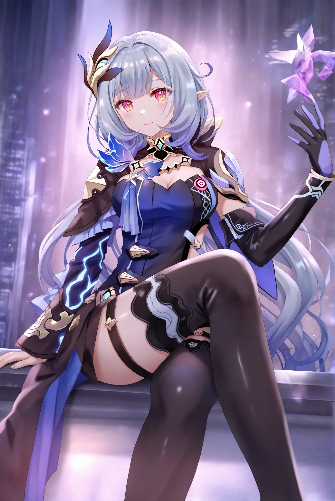 masterpiece,best quality,very aesthetic,absurdres,highly detailed limb anatomy,ray tracing,nasii,torino aqua,
herrscher_of_corruption \(honkai_impact\),1girl,solo,gloves,sitting,breasts,long_hair,pointy_ears,crossed_legs,single_glove,thighhighs,smile,thigh_boots,hair_ornament,black_thighhighs,very_long_hair,black_gloves,medium_breasts,
<lora:corruption-000006:0.8>,