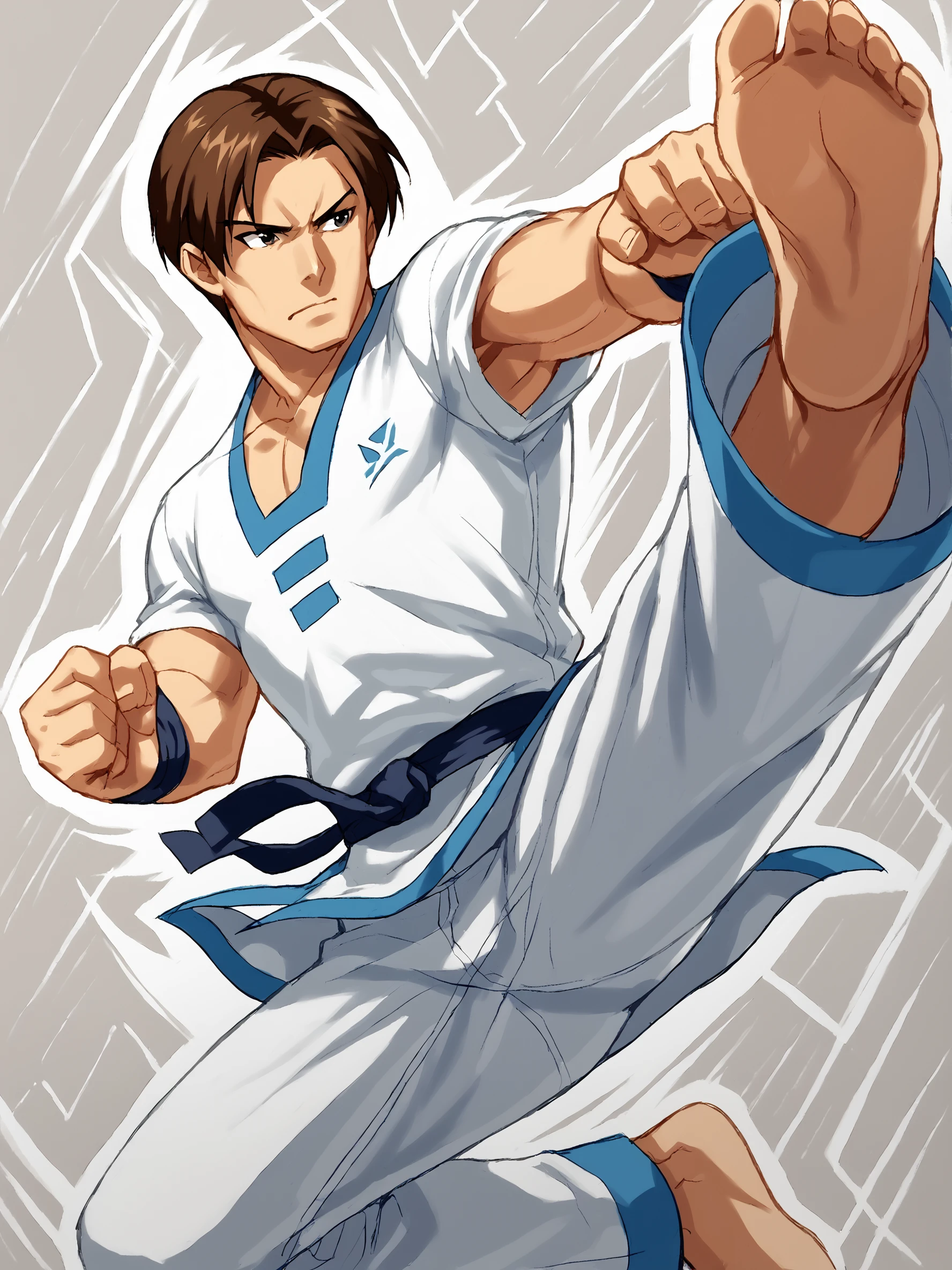 score_9, score_8up, score_7up, score_6up, score_5up, score_4up, dynamic angle, dutch angle, abstract background, source_cartoon, rating_safe, BREAK
solo, 1boy, solo, kimkaph, brown hair, black eyes, dougi, fighting stance, kick, BREAK
 <lora:Szadek:1> sz3d3k <lora:Kim_Kaphwan_-_Fatal_Fury__King_of_Fighters_-_PDXL:1>