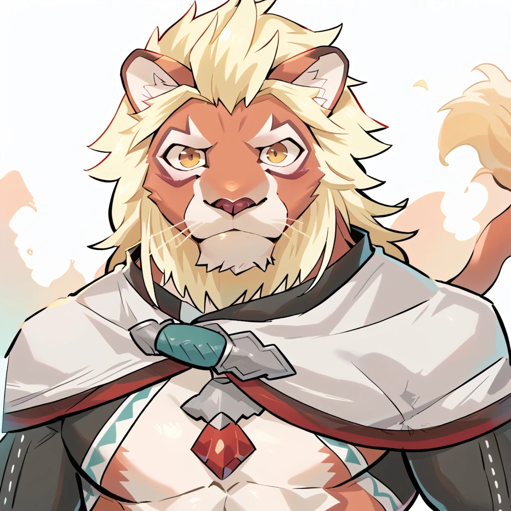 score_9, score_8, magnos, furry male, furry, male, 1boy, male focus, solo, lion boy, furry male, blonde hair, furry, animal ears, upper body, facial hair, lion ears, looking at viewer, bara, beard,