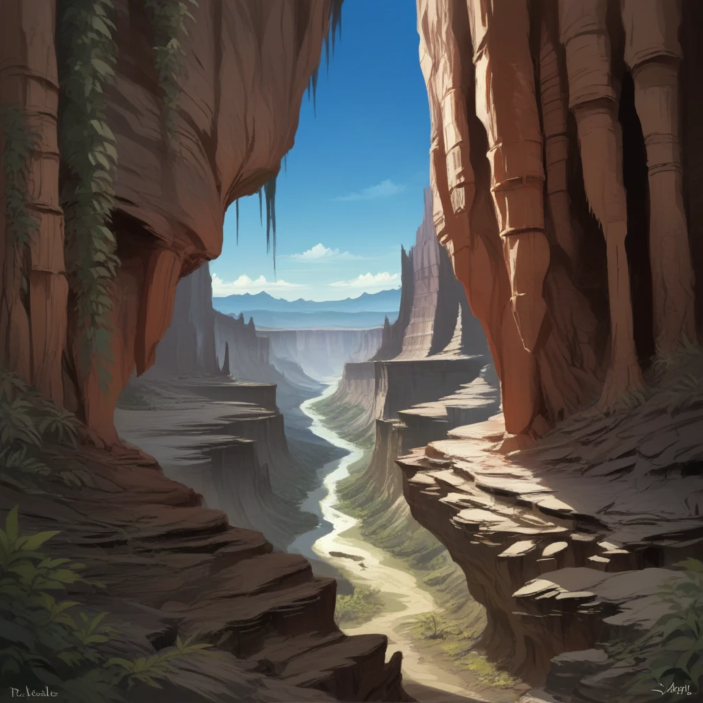 score_9, score_8_up, score_7_up, score_6_up, score_5_up, score_4_up, zPDXL2,source_anime,rating_questionable, <lora:Canyon:0.8> c4nyn, canyon, outdoors, day, scenery, blue sky, mountain