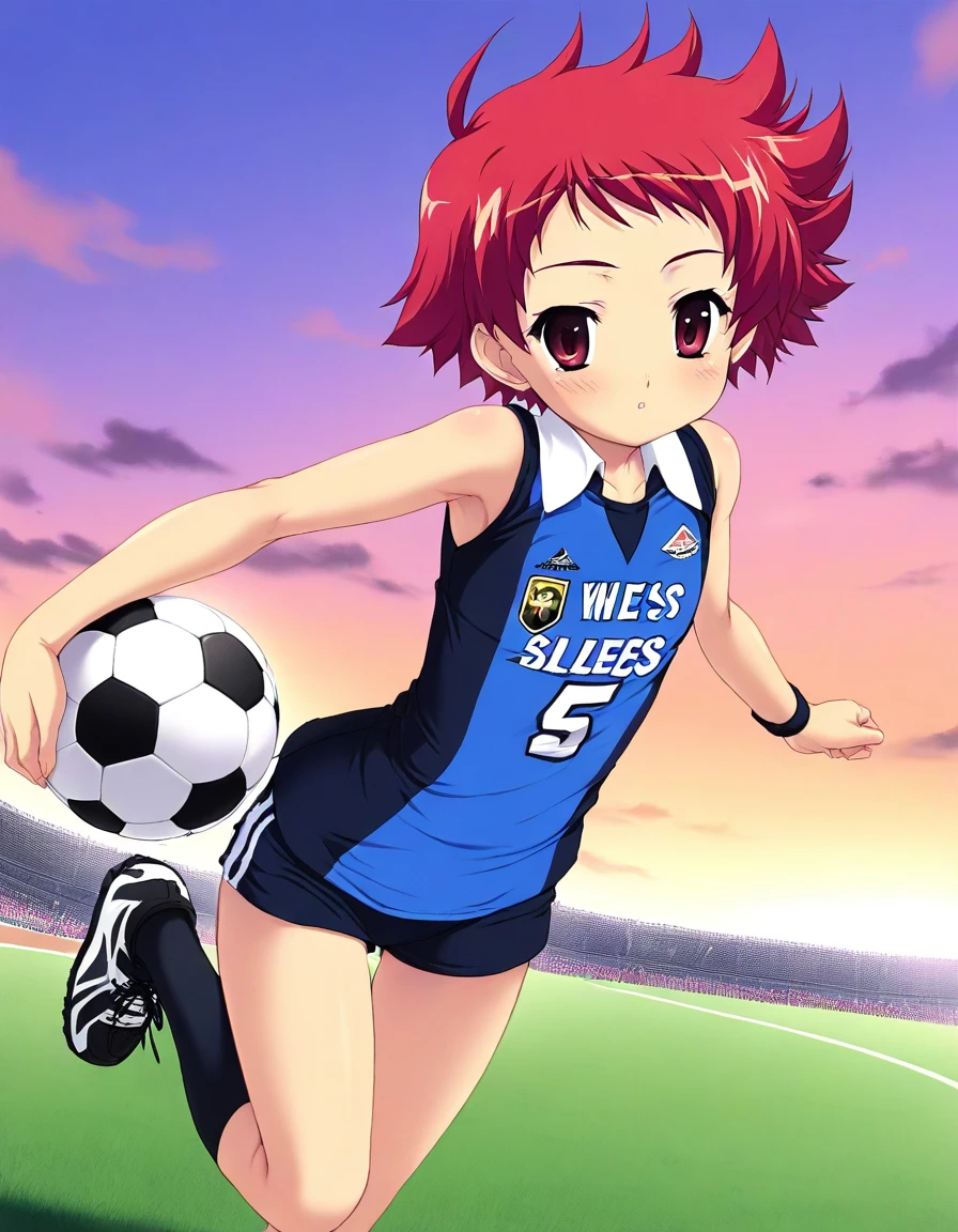 masterpiece, best quality, good quality, <lora:Tsurumi_Tsubasa_IS:1>TsurumiTsubasa, solo, short hair, red hair, red eyes, slant eyes, soccer uniform, soccer play, soccer ball. ground. outdoor, sky, standing, Show less,
Show less