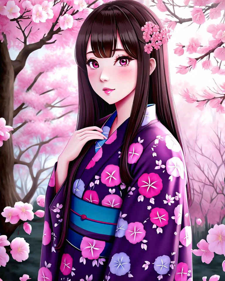 creepy cherry blossom forest, 1girl, portrait, eerie, stylized fog, detailed fashion clothes, long hair, masterpiece, highest quality, 8k, trending on pixiv, asagao