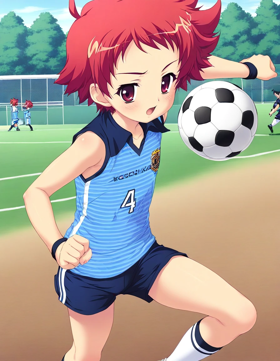 masterpiece, best quality, good quality, <lora:Tsurumi_Tsubasa_IS:1>TsurumiTsubasa, 1boy, solo, short hair, red hair, red eyes,
soccer uniform, soccer play, soccer ball. ground. outdoor, sky,ã
soccer is play,