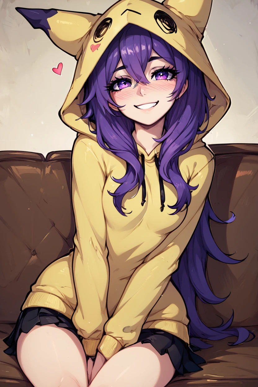 score_9, score_8_up, score_8, medium breasts, (curvy), cute, eyelashes,      ,,,   zzMimikyuHoodie, hood, hood up, cosplay, mimikyu, hoodie,  long hair, purple hair, 1girl,  <lora:MimikyuHoodie_PDXL:0.7>,  ,,, hand between legs, blush, smug,  ,,,  smile, looking at viewer, blush, blurry, couch, sitting,   ,,, <lora:Afrobull_PDXL_v5:0.8>, ,  ,,, BREAK,   smile, looking at viewer, cowboy shot,   embedding:zPDXL, Expressiveh, <lora:SDXLFaeTastic2400:0.5>,  <lora:Expressive_H-000001:0.4>,