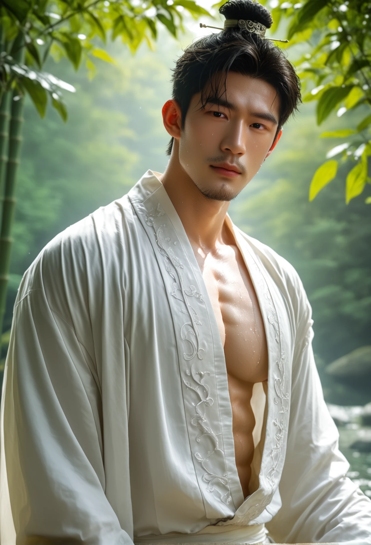 2 Handsome chinese guy fucking, having sex, smilling at each other, full naked , anal sex, show the penis, penetrate, 20 years old,hug, cuddle, touching lips, skin ship, romantic, Asian, chinese hansome actor, kpop idol, handsome male model,manly, master work, best picture quality, higher quality, high detail, super high resolution, 8k resolution, perfect eyes, perfect skin, manly jawline, manly chin, perfect hands, big chest muscles, bare chest, big juicy butts, tattoos chest, tattoo hands, tattoo legs, tattoo back, tattoo arms,earings, ancient pendents, braceles, glowing eyes, short hair,mess curly hair details, detailed background , open Hanfu transparent (see throught), super sexy loincloth, naked, long big erection dick, detailed perfect dick shape, masturbate, Chinese garden background, Chinese kung fu, dragon-themed costumes, monk robes, spinning floating particles, chinese temple in background,