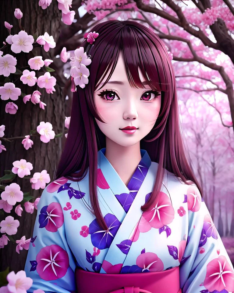 creepy cherry blossom forest, 1girl, portrait, eerie, stylized fog, detailed fashion clothes, long hair, masterpiece, highest quality, 8k, trending on pixiv, asagao