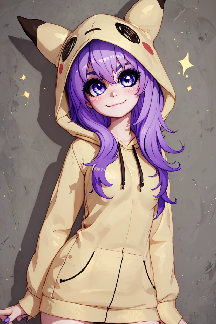 score_9, score_8_up, score_8, medium breasts, (curvy), cute, eyelashes,       BREAK, ,   zzMimikyuHoodie, hood, hood up, cosplay, mimikyu, hoodie,  long hair, purple hair, 1girl,  <lora:MimikyuHoodie_PDXL:0.7>,  , BREAK, smile, closed mouth, looking at viewer, cowboy shot,  ,,, embedding:zPDXL, Expressiveh, ,,, <lora:MantisStyle_PDXL_v2:0.8>, <lora:SDXLFaeTastic2400:0.5>, <lora:Expressive_H-000001:0.4>,