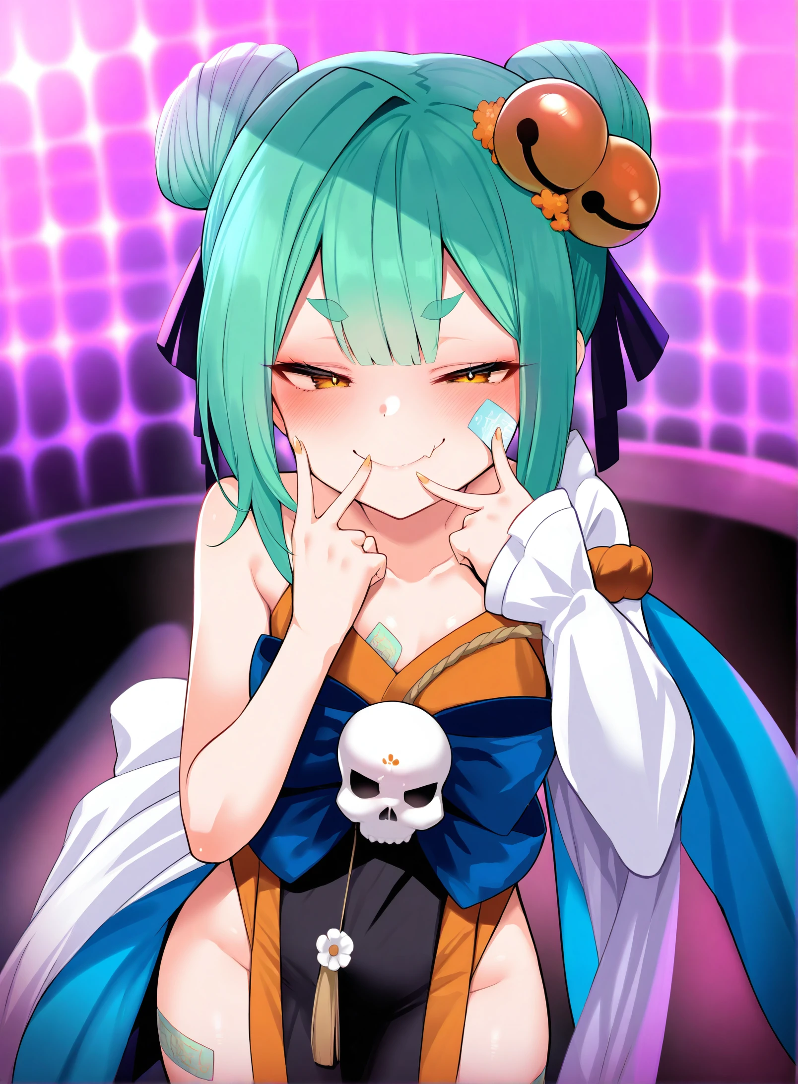 masterpiece, best quality, amazing quality, very aesthetic, absurdres, highres, newest, 8k, detailed,  <lora:inamiyokiillustriousXL:1>, 1girl, inamiyoki, artist:ayagi daifuku, green hair, smug, rating:general