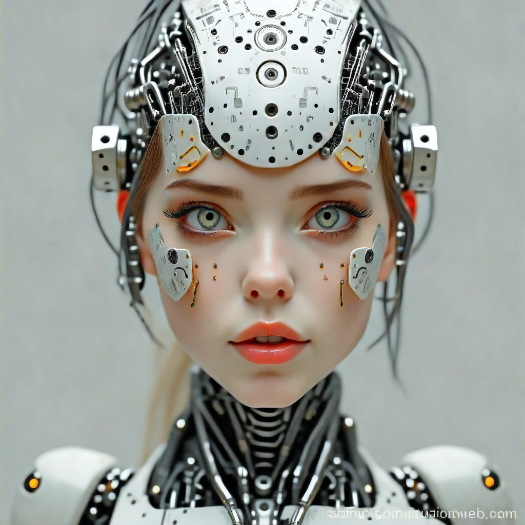 face_of_human, detailed_face_of_girl, human_robotic_body, metallic_head, head_with_electronic_parts, mechanical_body,Full_body, body_with_electronic_parts, robotic_design, mechanical_elements, wires_and_circuits, metallic_arms, human_hands, detailed_face, intricate_eyes, defined_nose, beautiful_features, feminine_beauty, realistic_skin, hybrid_robot_human, cybernetic_design, futuristic_aesthetic, high_detail,looking_at_viewer