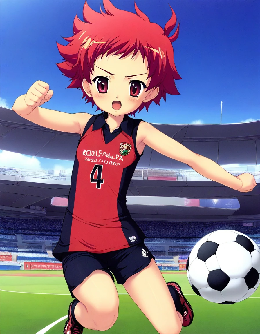 masterpiece, best quality, good quality, <lora:Tsurumi_Tsubasa_IS:1>TsurumiTsubasa, 1boy, solo, short hair, red hair, red eyes,
soccer uniform, soccer play, soccer ball. ground. outdoor, sky,ã
kick a soccer ball,