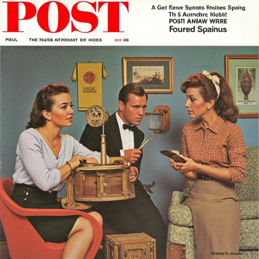 a saturday evening post magazine cover featuring a man and women in a 1960s house