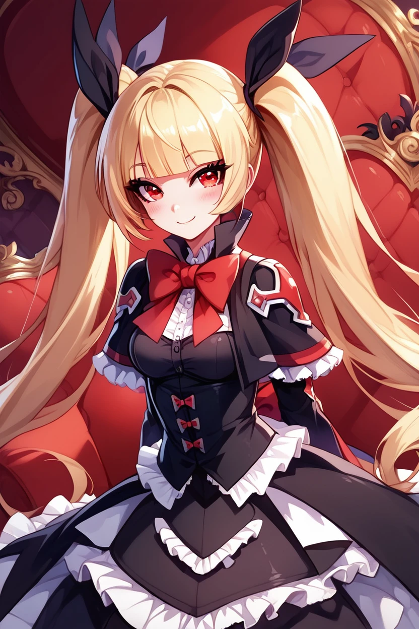 score_9, score_8_up, score_8, medium breasts, (curvy), cute, eyelashes,       ,,, , ,,,  zzRachel, long hair, blonde hair, red eyes, twintails, very long hair, bow, ribbon, hair ribbon, red bow, black dress, frills, <lora:RachelAlucard_PDXL:1.0>, hands behind back, leaning forward,  ,,,, BREAK, ,,, smile, looking at viewer, blush, blurry, couch, sitting, ,,, shiny skin, <lora:ProAnime_PDXL_v1:0.7>, ,,, embedding:zPDXL, Expressiveh, <lora:SDXLFaeTastic2400:0.5>, <lora:Expressive_H-000001:0.4>,