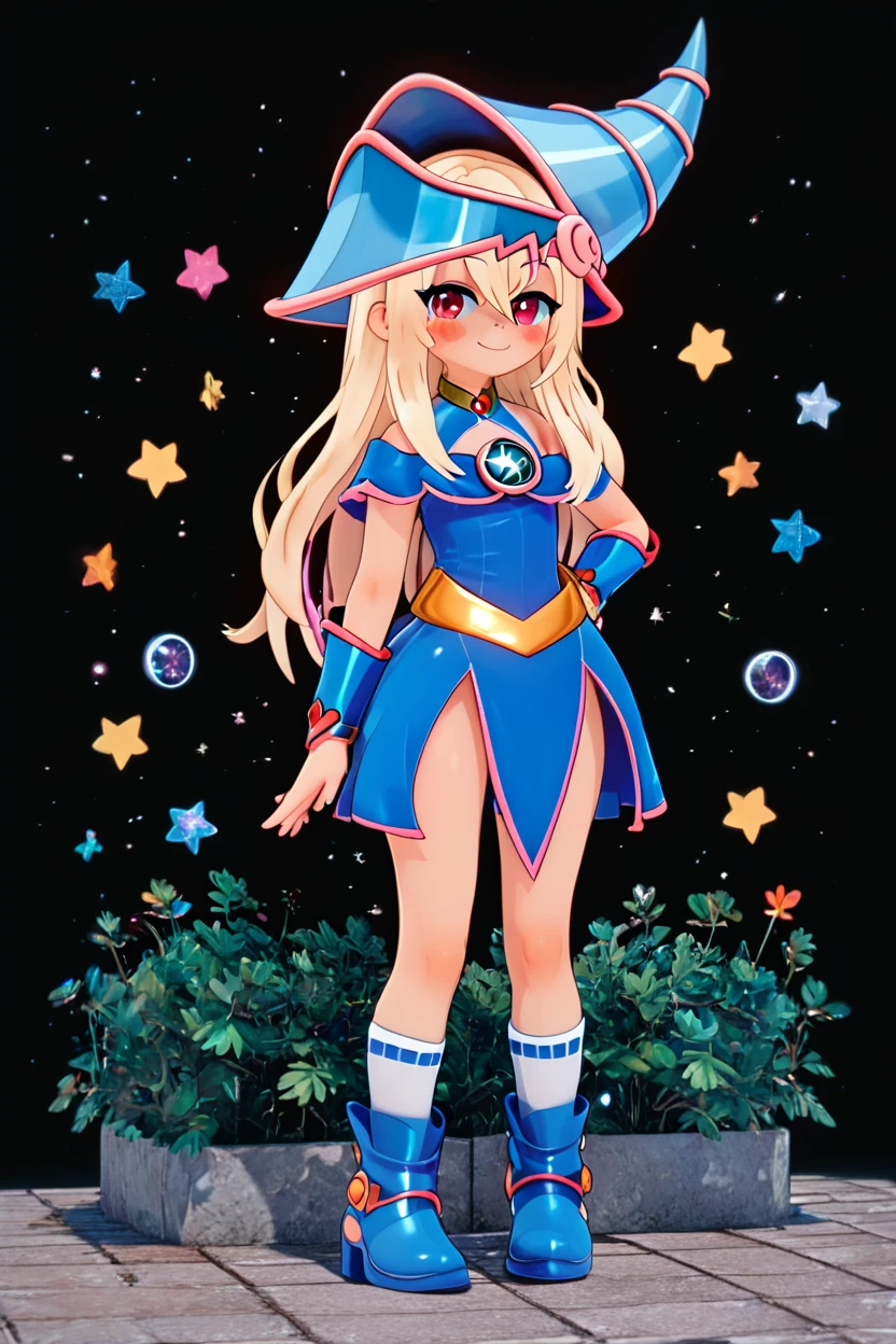 score_9, score_8_up, score_8, large breasts, (curvy), cute, eyelashes,       ,,, , ,,, zzPrismagicCitronOC, hair between eyes, red eyes, blonde hair, long hair, blue headwear, wizard hat, bare shoulders, detached sleeves, pentacle, dress, blush stickers,  <lora:Prismagic_CitronOC_PDXL:0.8>,     ,,,, BREAK, socks, big shoes, ,,, smile, looking at viewer, cowboy shot, ,,, embedding:zPDXL, Expressiveh, ,,, <lora:CuteToonPDXL:0.8>, <lora:SDXLFaeTastic2400:0.5>, <lora:Expressive_H-000001:0.4>,