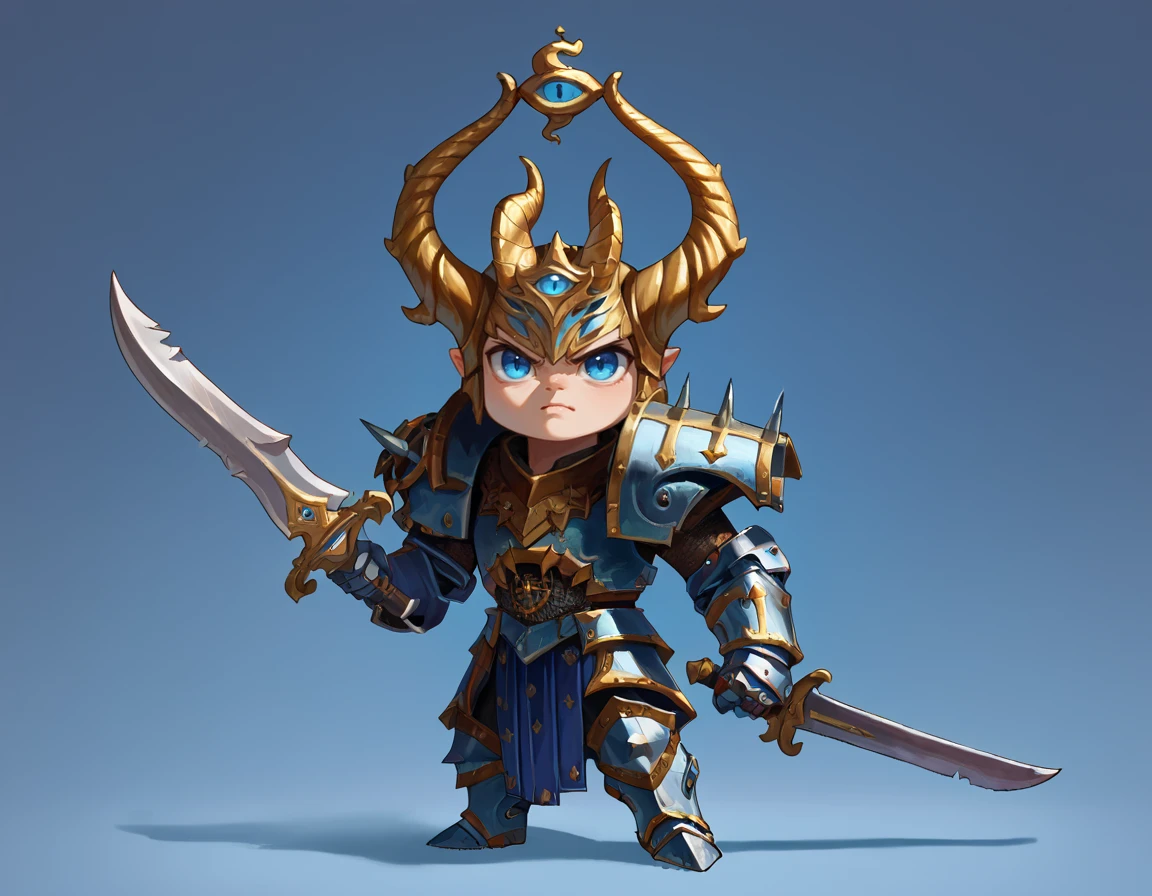 score_9, score_8_up, score_7_up, source_cartoon, 2d, chibi, blank background,
ChosenofTzeentch, armor, horned helmet, blue eyes,
holding sword,
<lora:ChosenofTzeentch_PonyXL:0.8>