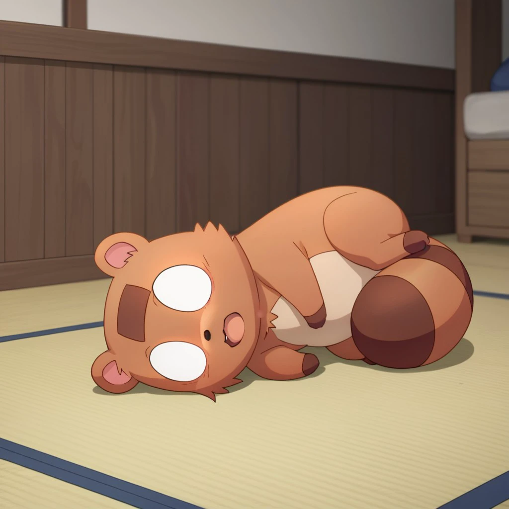 score_9, score_8_up, score_7_up, score_6_up, score_5_up, score_4_up, source_anime, mamedatan, feral, female, tanuki, brown fur, no humans, on side, solo, lying, tanuki, tail, open mouth, full body, indoors, blank eyes, animal focus, raccoon ears, raccoon tail, animal ears, <lora:22dad5bf-46de-4cf4-9044-4800f87d16c9:0.7>