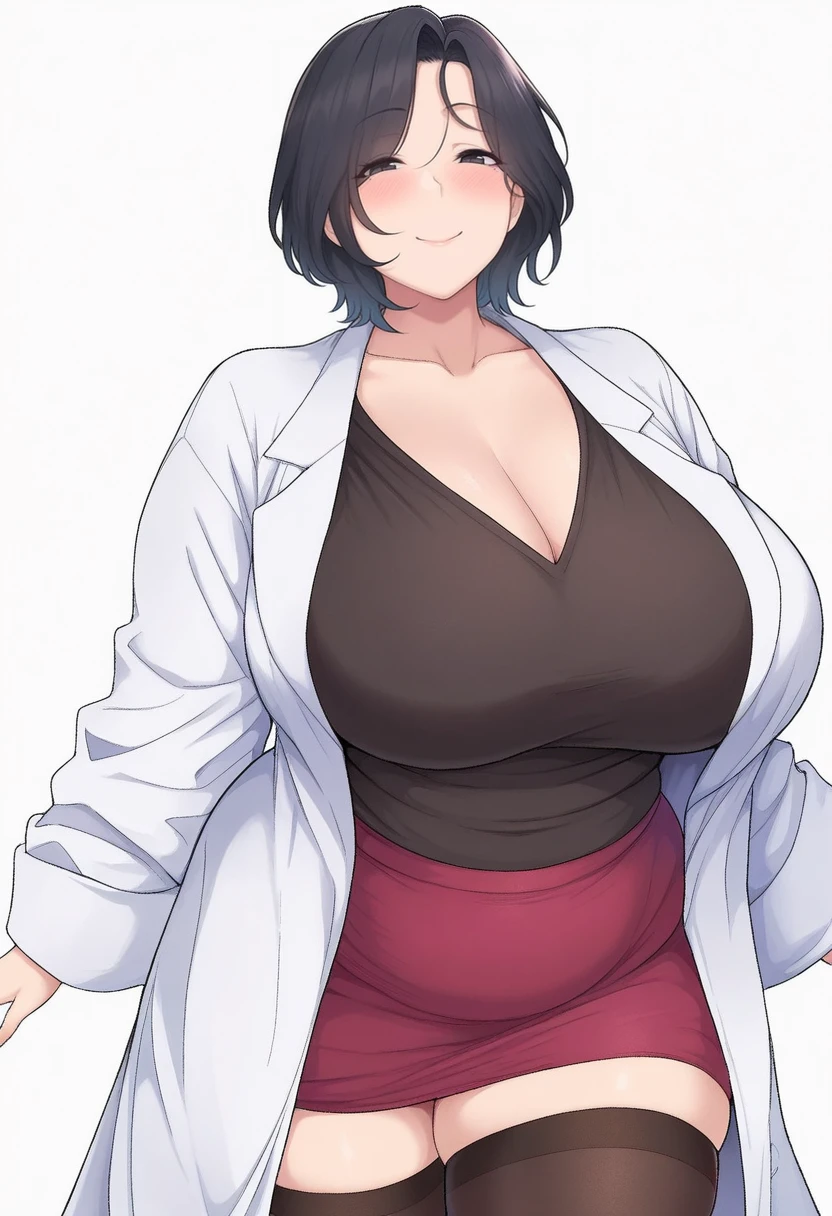 masterpiece, best quality,newest,
BREAK
1girl, mature female, black hair, black eyes, curvy, plump, looking at viewer, blush, smile, closed mouth, short hair, black thighhighs, skirt, lab coat, black shirt, cowboy shot,
white background, simple background
<lora:suruga_IllustriousXL_v1.0:0.3> <lora:TawaraH_Illust:.8>