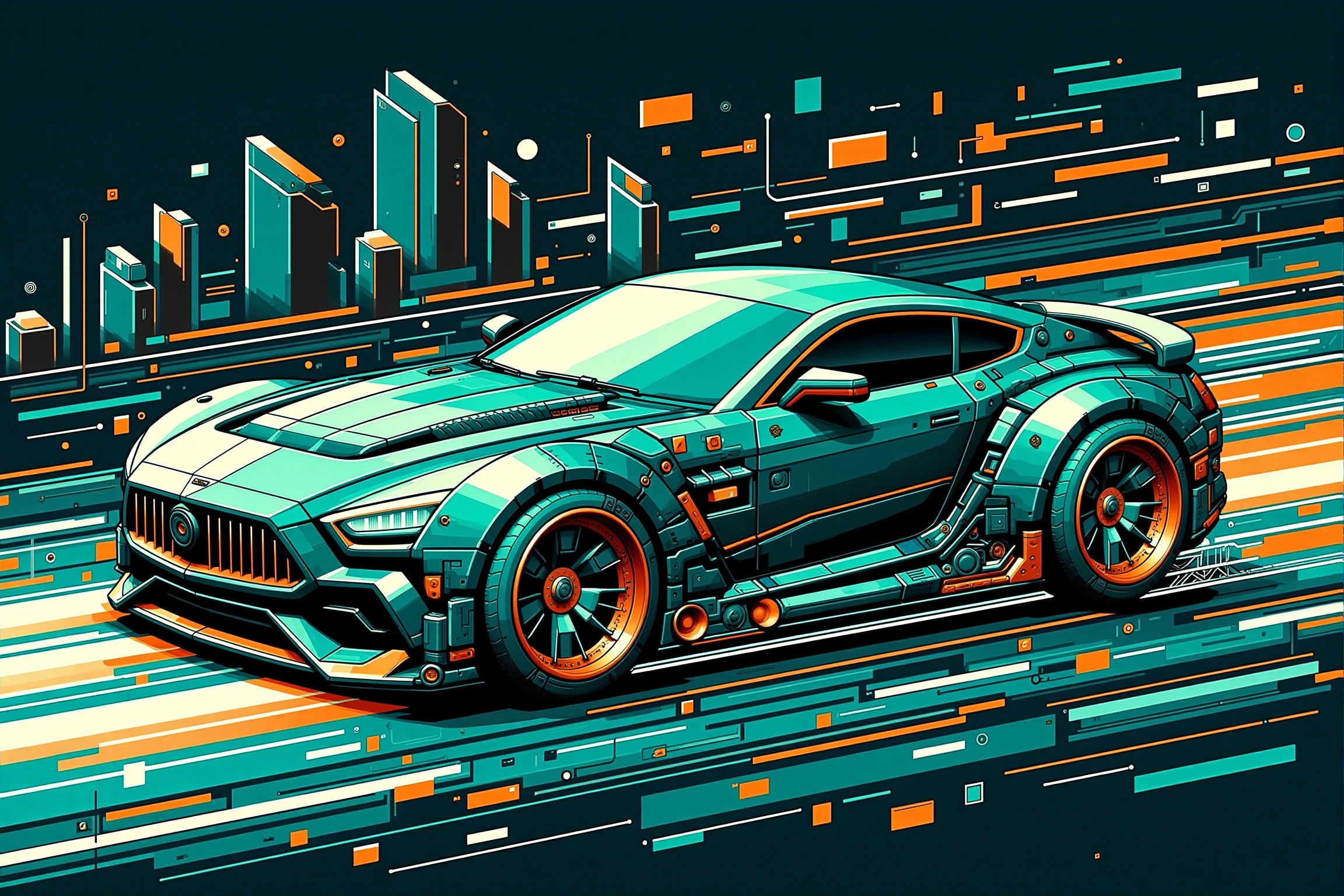 mad-cbpk-cubism car speeding through futuristic city, striped background,painting <lora:neon-cyberpunk-cubism-flux-000009:1.2>