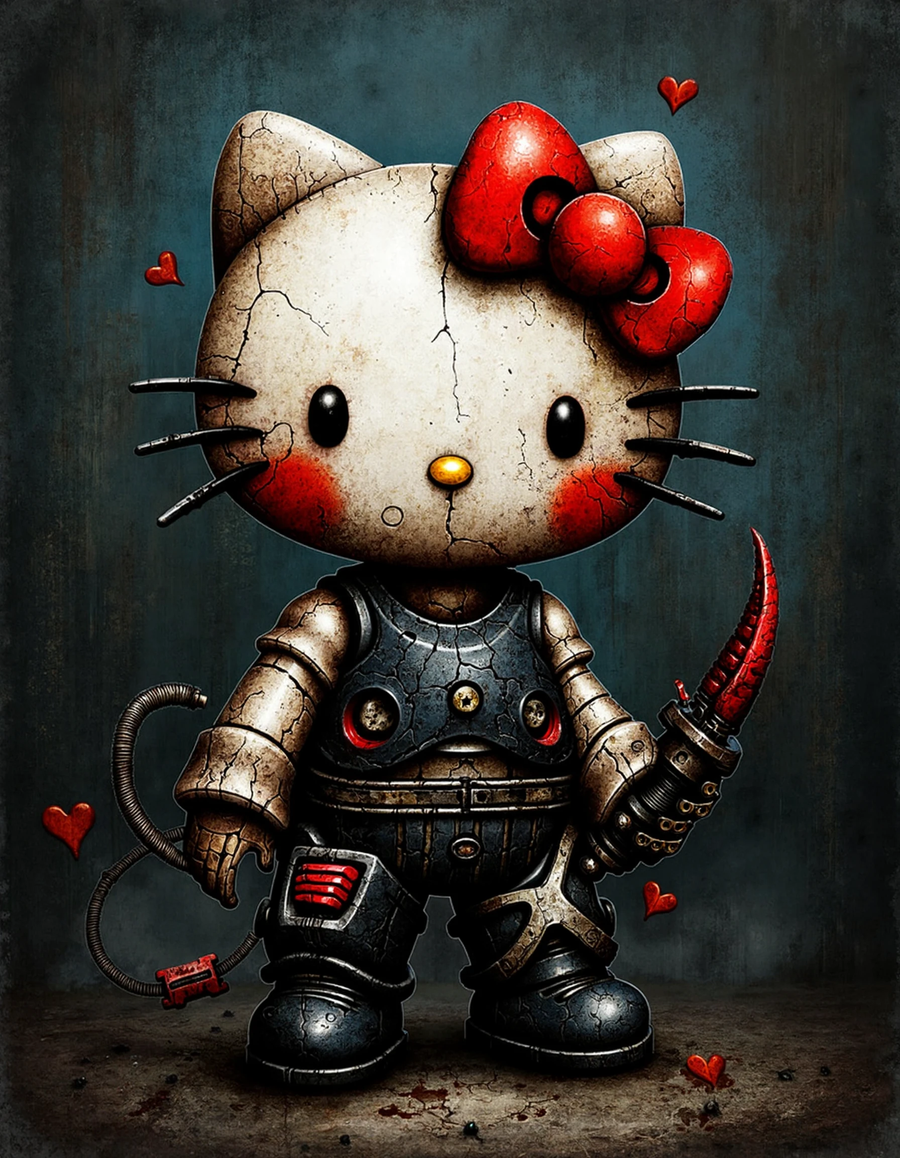 highly detailed surreal drawing, dark and gritty, Hello Kitty in biomechanical style, dark abstract background
<lora:shichigoro:1>