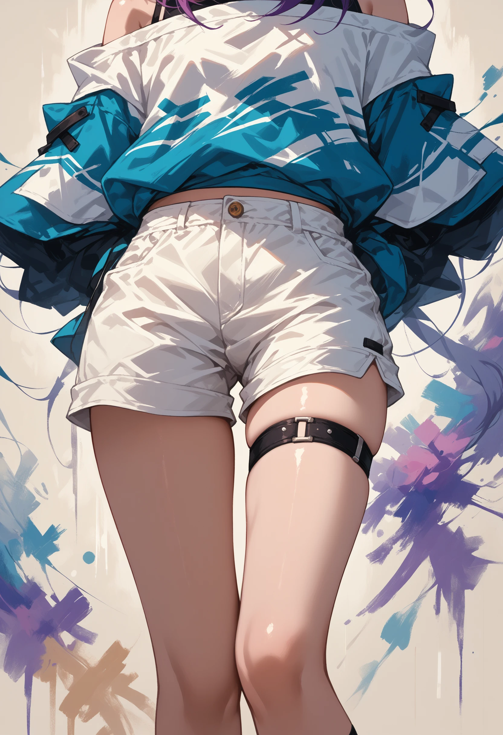 score_9, score_8_up, score_7_up, source_anime, 
<lora:wrenchDreamInkb2:1>, wrnchDreamInk, abstract, 
female, thigh focus, thigh_only, shorts, white shorts, loose shorts, thigh strap, out of frame, thighs only, (hands behind back:1.4),