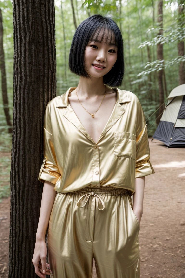 A beautiful woman with smooth white skin, Asian, laughing, cheerful, happy, wearing a white t-shirt, blue jeans, carrying a large camera, looking expensive, sitting on an old wooden boat. Watch fireflies in the canal at night. Fireflies are insects that glow. Fly low. Dim moonlight filters through the clouds. Soft moonlight. A dark night. Thick, black clouds. Only the fireflies glow slightly. that fly back and forth to that area There is a reflection in the water. In a canal with calm water like a mirror, Thai landscape, 32K high resolution.